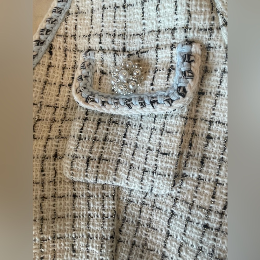 Self Portrait Ivory Bouclé Tailored Midi Dress - Picture 5 of 10